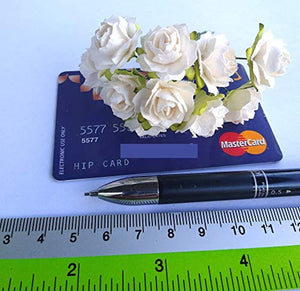 NATTHAFLOWER - 100 rosas artificiales blancas de papel morera para manualidades, tamaño de 0.787 in, decoración para álbumes de recortes - Arteztik