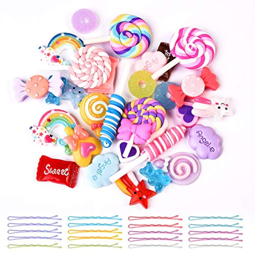 Dijes mixtos de limo con alfileres para el pelo, Kawaii Candy Sweets Lollipop, varios adornos de resina con parte trasera plana, suministros para manualidades, álbumes de recortes, decoración de clip de pelo - Arteztik
