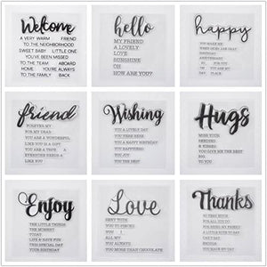 Juego de 9 sellos de goma transparentes con texto en inglés "Welcome to Joyful Home" para decoración de tarjetas y álbumes de recortes - Arteztik