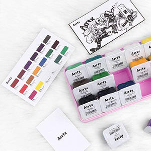 Arrtx AJG-001 Gouache - Juego de pinturas con diseño de taza de gelatina, 18 colores × 1.0 fl oz en una caja de plástico con una paleta, adecuado para estudiantes, aficionados, artistas (Primrose) - Arteztik