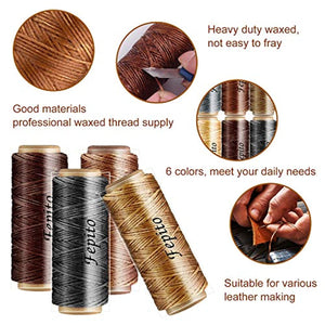 FEPITO - Hilo encerado de piel de 19 piezas de 198 yardas, 6 colores de cuero, cuerda encerada para coser con herramientas de cuero para tapicería de cuero, manualidades de costura - Arteztik