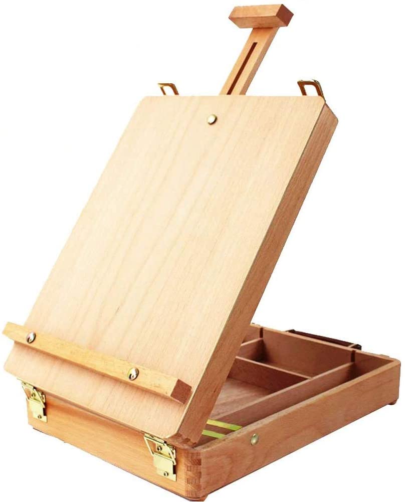 Caballete de mesa ajustable, caballete de madera de haya premium, funda de almacenamiento portátil de madera, cómoda y portátil para transportar - Arteztik
