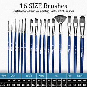 Artist Paint Brush Set - VIKEWE 16 Different Sizes Paint Brushes with Oil Painting Knife and Sponge, Suitable for Acrylic, Watercolor, Oil and Gouache Painting, Perfect for Artists Kids - Blue - Arteztik