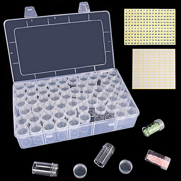 HOHOTIME 60 cuadrículas cajas de pintura de diamante, organizador acrílico, accesorios de bordado de diamante contenedores de almacenamiento con 2 pegatinas de etiquetas para bricolaje arte artesanía - Arteztik