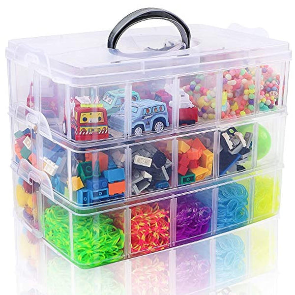 SGHUO Caja de almacenamiento apilable de 3 niveles con 30 compartimentos, caja organizadora de plástico para artes y manualidades, juguetes, cuentas de fusibles, cintas Washi - Arteztik