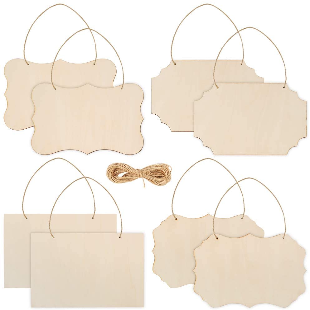 Pack De 12 Placas De Madera Para Pintar O Escribir - Rectangulares, Con Agujeros Y Cuerda De Yute