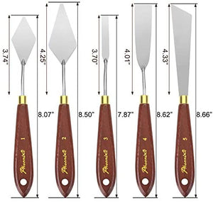 DerBlue Juego de 5 cuchillos de paleta de artista de acero inoxidable, espátula, paleta, cuchillo, rascador de mezcla, herramientas de arte delgadas y flexibles para pintura al óleo, mezcla acrílica, etc. - Arteztik