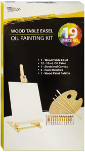 US Art Supply® Juego de caballete de mesa de estudio de madera y caja de pintura con 12 colores de pintura, paneles de lienzo, pinceles, paleta de plástico (kit de pintura de aceite) - Arteztik