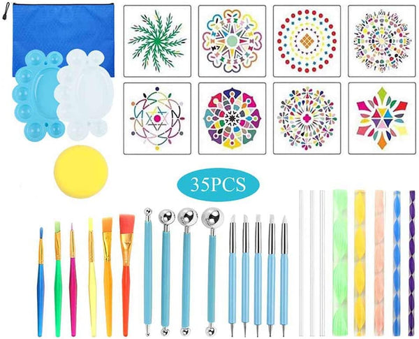 Mandala Dotting Tools, 35pcs Dotting Tools con bolsa de almacenamiento, Mandala Plantillas de pintura, pinceles, bolígrafo para pintar rocas, Nail Art, arcilla de cerámica escultura - Arteztik