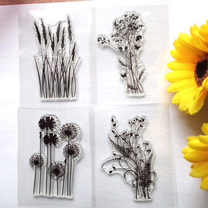 GAWEI - 4 sellos de goma con diseño de hojas de diente de león y hojas de lavanda transparentes para álbumes de fotos, decoración de tarjetas - Arteztik