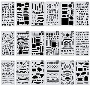 Biubee 36 plantillas de plástico de más de 1500 patrones diferentes – 4 x 7 pulgadas plantillas de dibujo para cuaderno, diario, álbum de recortes de bricolaje - Arteztik