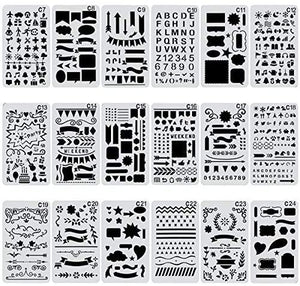 Biubee 36 plantillas de plástico de más de 1500 patrones diferentes – 4 x 7 pulgadas plantillas de dibujo para cuaderno, diario, álbum de recortes de bricolaje - Arteztik
