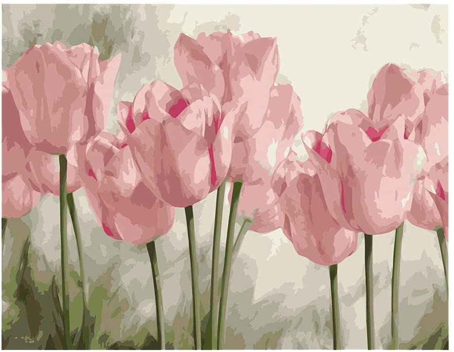Números de pintura para adultos y niños, pintura de tulipanes por números, pintura acrílica por números, kit de pintura para el hogar, pared, salón, dormitorio, decoración, tulipanes rosas - Arteztik