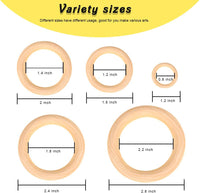 Bestsupplier - 50 anillos de madera maciza sin terminar para manualidades, anillos colgantes y conectores, 5 tamaños - Arteztik
