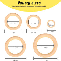 Bestsupplier - 50 anillos de madera maciza sin terminar para manualidades, anillos colgantes y conectores, 5 tamaños - Arteztik