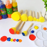 Juego de 50 brochas de esponja de espuma redonda con mango de madera, herramientas de pintura para niños, 5 tamaños surtidos - Arteztik

