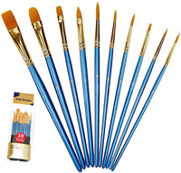 Xubox - Juego de 10 pinceles de pintura acrílicos con punta redonda, de nailon, para artistas, pintura acrílica, pintura al óleo, acuarela, manicura, arte corporal, miniatura y pintura de roca, color azul - Arteztik
