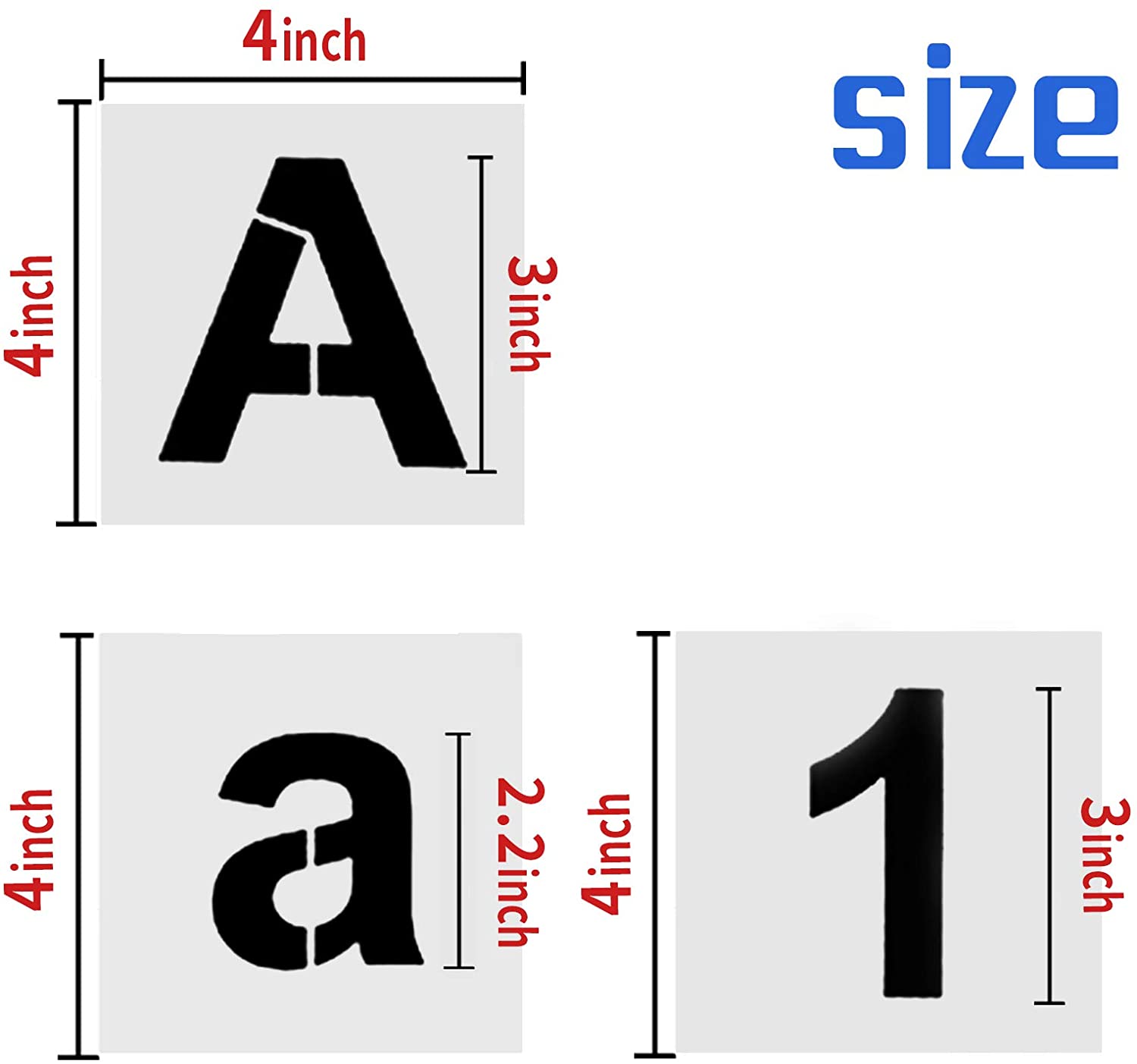 Plantillas de letras de 3.0 in, 62 plantillas de números de letra gran