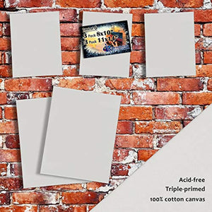 Kronictron - Juego de 6 lienzos para pintar (3 paquetes de 7.9 x 9.8 in, 3 paquetes de 11.0 x 13.8 in) utilizados en acrílico y pintura al óleo para niños y adultos - Arteztik