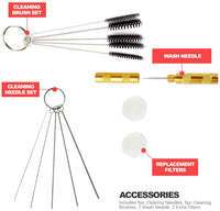 Pixiss Kit de limpieza para aerógrafo, tarro de cristal con soporte, 5 agujas de limpieza, 5 cepillos de limpieza, 1 aguja de lavado, 2 filtros adicionales - Arteztik
