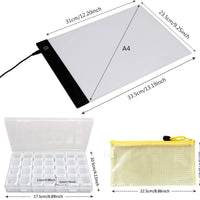 YIZUNNU - Kit de herramientas y accesorios de pintura de diamante 5D con almohadilla de luz para pintura de diamante y caja de bordado de diamante para adultos o niños (22 piezas) - Arteztik