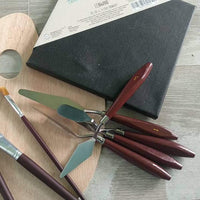 Juego de 10 cuchillos de paleta para pintura acrílica con mango de madera, palé y herramientas de arte para pintura al óleo - Arteztik