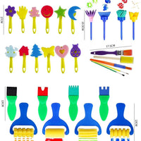 STEFORD - Juego de brochas de pintura con esponja para niños pequeños, 29 piezas de esponjas de espuma para niños, kit de herramientas de pintura para niños pequeños - Arteztik