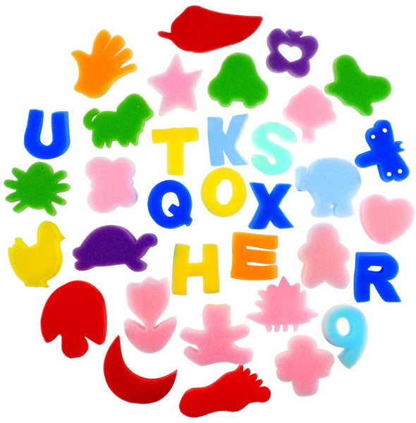 Jyongmer - Juego de 50 piezas de esponjas de colores variados para pintura y manualidades, esponjas para pintura de animales, sellos de pintura, juego de pinceles de esponja, herramientas de dibujo para niños y niños - Arteztik