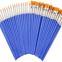 Juego de 50 pinceles de pintura, mango de plástico corto, cepillos de pelo de nailon para pintura acrílica, acuarela, arte, para niño, artista, estudiante, principiante, Mix(25plana +25round#1) - Arteztik