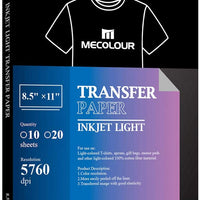 MEcolour - Papel de transferencia de tinta para impresora de inyección de tinta, color blanco y claro, paquete de 10 hojas, 8.3 x 11.0 in, compatible con impresora de tinta de sublimación de inyección de tinta para telas ligeras, camisetas personalizadas - Arteztik