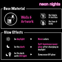 neon nights brilla en la oscuridad - pintura luminosa, fosforescente, autoiluminante, 8 unidades - Arteztik