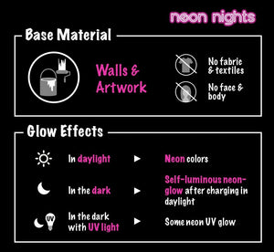 neon nights brilla en la oscuridad - pintura luminosa, fosforescente, autoiluminante, 8 unidades - Arteztik