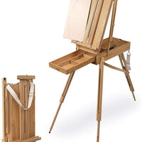 Creative Mark Cezanne - Caballete para artista francés, con cajón de caja de bocetos, clips de transporte de lona, herrajes chapados en latón, perfecto para pintura al aire y dibujo, madera de olmo engrasada - Arteztik