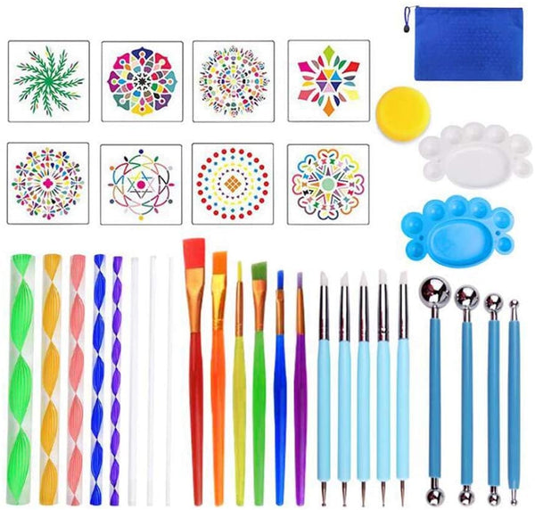 YMSDZHL Juego de 35 piezas de herramientas de punteado de mandala para pintar rocas y hacer manualidades con plantillas de graffiti, suministros de arte de dibujo para niños y adultos - Arteztik