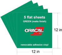 Láminas de vinilo verde mate (5 unidades), compatibles con vinilo Oracal 631 verde, vinilo adhesivo extraíble con parte trasera adhesiva, vinilo reposicionable para marcar, decoración, decoración de pared, gráficos de ventana - Arteztik
