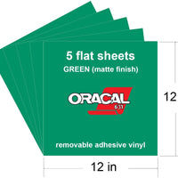 Láminas de vinilo verde mate (5 unidades), compatibles con vinilo Oracal 631 verde, vinilo adhesivo extraíble con parte trasera adhesiva, vinilo reposicionable para marcar, decoración, decoración de pared, gráficos de ventana - Arteztik
