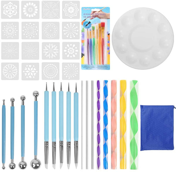 Juego de herramientas de punteado de mandala, KISSTAKER, 41 piezas, kit de herramientas de pintura de mandala, plantillas de pintura, herramientas de pintura, bandeja de pintura para lienzo, rocas y manualidades, suministros de arte con adhesivo de piedra - Arteztik