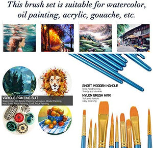 Juego de pinceles de pintura acrílica, 2 paquetes / 20 cepillos de pelo de nailon para todo tipo de acuarelas, pintura al óleo, kits profesionales - Arteztik