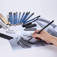 EEX Art Supplies, lápices de dibujo de grafito y juego de bocetos, kit de dibujo profesional para artistas, incluye lápices de carbón, lápices de grafito, palos, sacapuntas, gomas de borrar y bloc de bocetos - Arteztik