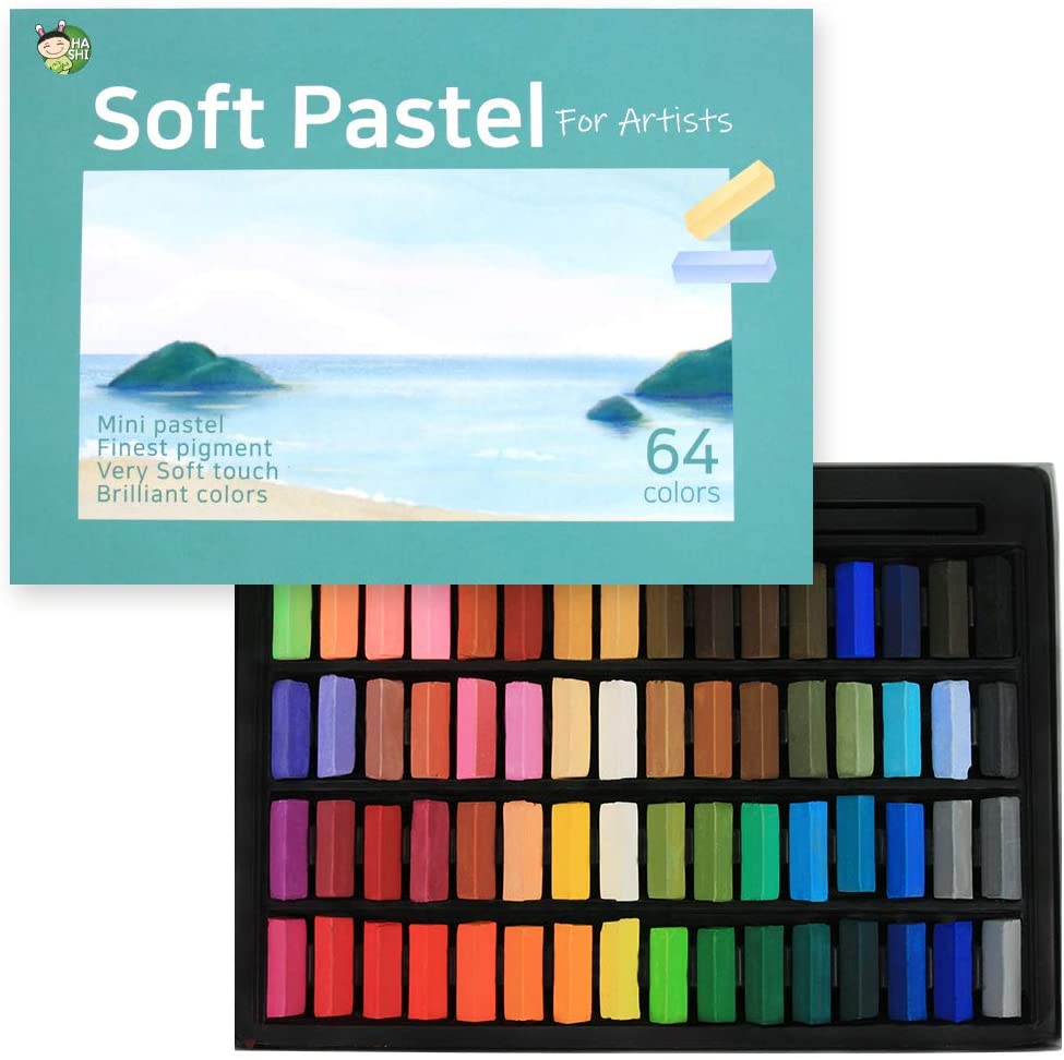 HASHI - Juego de pasteles suaves no tóxicos para profesionales - tiza cuadrada pastel colores surtidos (64 colores) - Arteztik