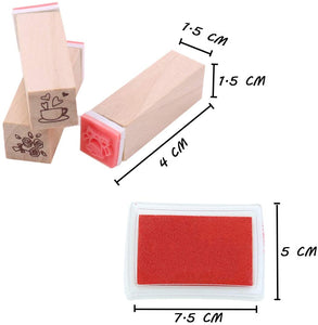 Heatoe - Juego de 25 sellos con diseño de diario de amor con 1 almohadilla roja de sello, sellos de goma de madera, sellos de flores naturales con caja de almacenamiento de madera - Arteztik