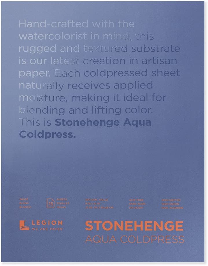 Legion Stonehenge Aqua - Bloque de acuarela (140 prensado en frío, 9.0 x 12.0 in, 15 hojas, color blanco - Arteztik