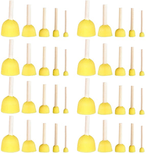 AUEAR, 40 Pack Round Paint Foam Sponge Brush Set Painting Tools for Kids DIY Painting and Crafts Yellow 5 Assorted Size - Arteztik