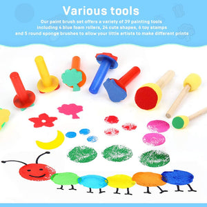 YGDZ - 39 esponjas de pintura para niños, brochas de pintura para niños, sellos de espuma, herramientas de dibujo para niños pequeños - Arteztik