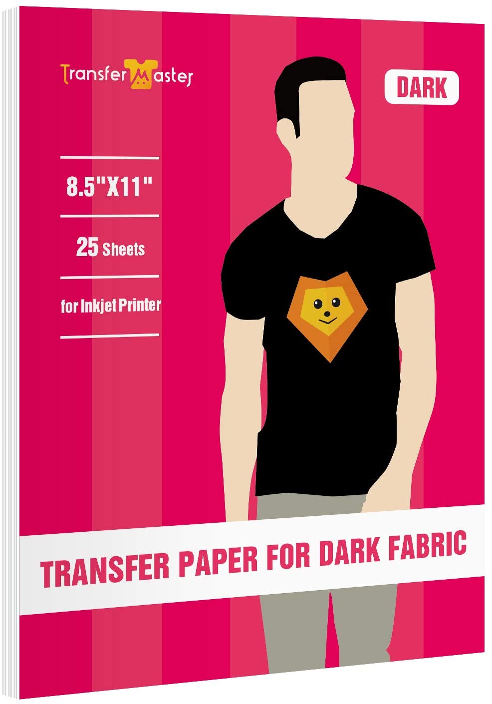Transfer Master - Papel de transferencia de calor para impresiones por inyección de tinta, tela oscura, para camisetas personalizadas, bolsas, 8.5 x 11.0 in, 25 hojas - Arteztik