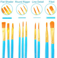 DAIKOYE Juego de pinceles de pintura acrílica, 20 unidades, pinceles de pintura para pintura acrílica al óleo, acuarela, arte de uñas faciales, kit de pintura de pintura de roca corporal (azul y negro, 20 paquetes) - Arteztik
