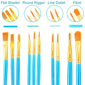 DAIKOYE Juego de pinceles de pintura acrílica, 20 unidades, pinceles de pintura para pintura acrílica al óleo, acuarela, arte de uñas faciales, kit de pintura de pintura de roca corporal (azul y negro, 20 paquetes) - Arteztik