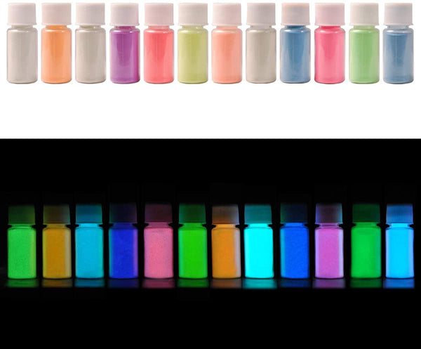 Glow in The Dark Pigment Powder with UV Lamp, Luminous Powder Self Glowing Dye for Painting Crafts Epoxy Resin DIY Nail Art, Festivals, Theme Party, Halloween (0.7oz Each) - 12 Color - Arteztik