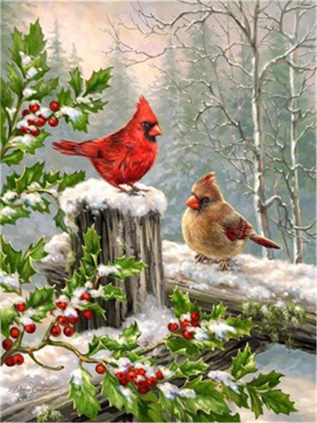 Pintura al óleo DIY por números Kits para Adultos Pintura Color de acuerdo a los números en el lienzo 16 x 20 pulgadas – Dos cardenales en la nieve, Dibujo con cepillos Decoración de Navidad (sin marco) - Arteztik