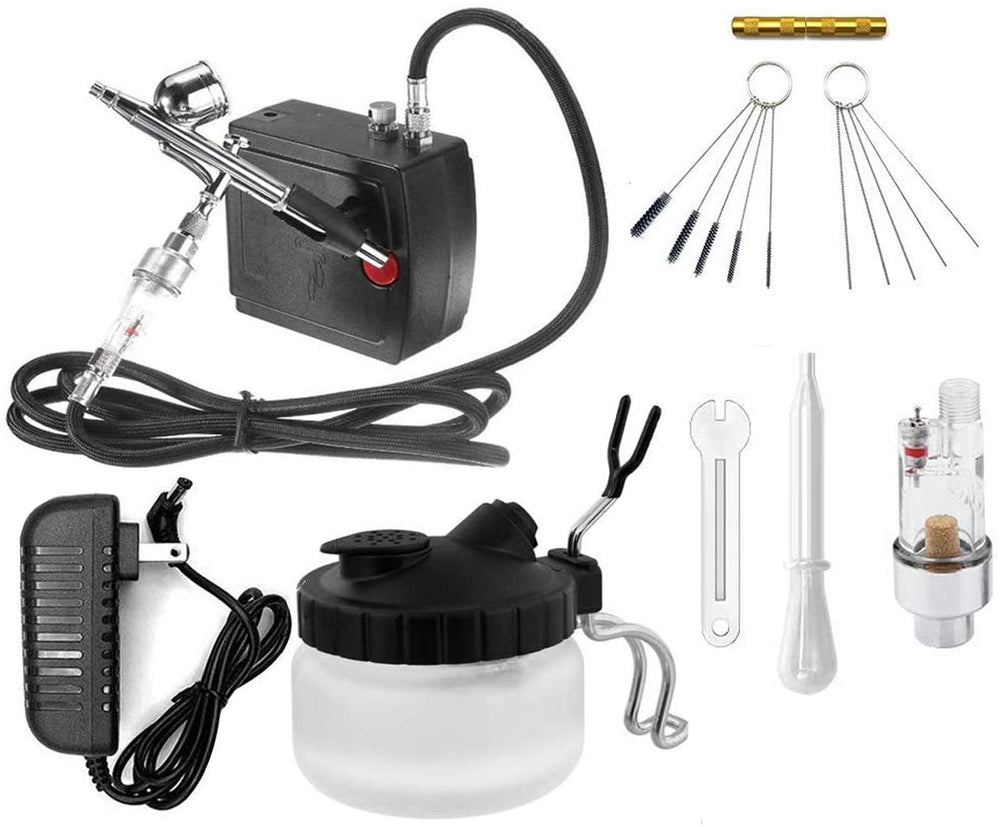 Airbrushing System Kit with Portable Mini Air Compressor -Dual -Action Airbrush Spray Gun Airbrush Cleaning Pot Tools, Hose with Airbrush Set for Makeup,Nails,Cars,Craft,Cake Decorating - Arteztik